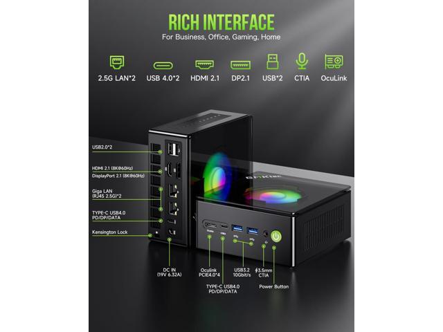 GMKtec Gaming PC, K11 AMD Ryzen 9 8945HS(8C/16T, Up to 5.2GHz), 32GB DDR5 RAM 1TB Mini PC Desktop Computer, Oculink, Dual NIC 2.5GbE LAN,...