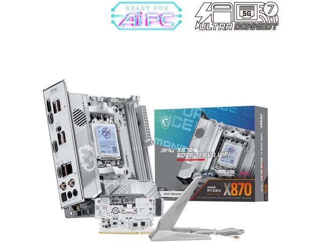 MSI MPG X870I EDGE TI EVO WIFI AM5 Mini-ITX White Motherboard, DDR5 10000+ OC, 8+2+1 Power, PCIe 5.0, 3x M.2, Wi-Fi 7, 5G LAN, USB4, ALC4080 Audio