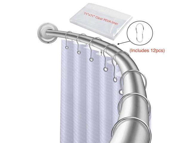 Utopia Alley Adjustable 4572 Inch Single Curved Shower Rod Set with 71×71 Inch Clear PEVA Liner & 12 Shower Hooks, Rustproof Aluminum Drill-Mounted...