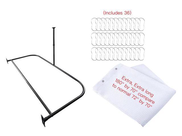 Utopia Alley D-Shaped Shower Rod with Ceiling Support, 28-68' Non-Adjustable Rust-Free Large Space Shower Rod, Matt Black + White Shower Curtain...