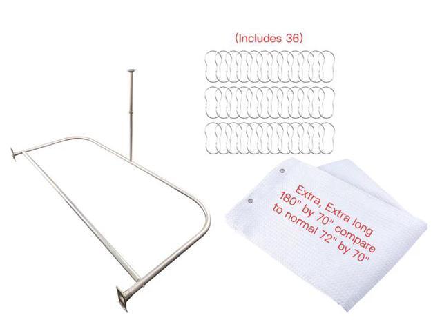 Utopia Alley D-Shaped Shower Rod with Ceiling Support, 28-68' Non-Adjustable Rust-Free Large Space Shower Rod, Brushed Nickel + White Shower...