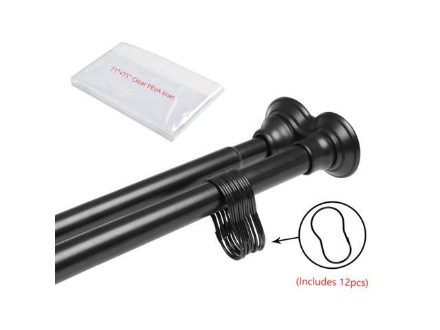 Utopia Alley 45-72 Inch Double Tension No-Drill Shower Rod Set - Rustproof Aluminum Straight Rod with 24 Metal Hooks & 71×71 Inch Clear PEVA Liner...