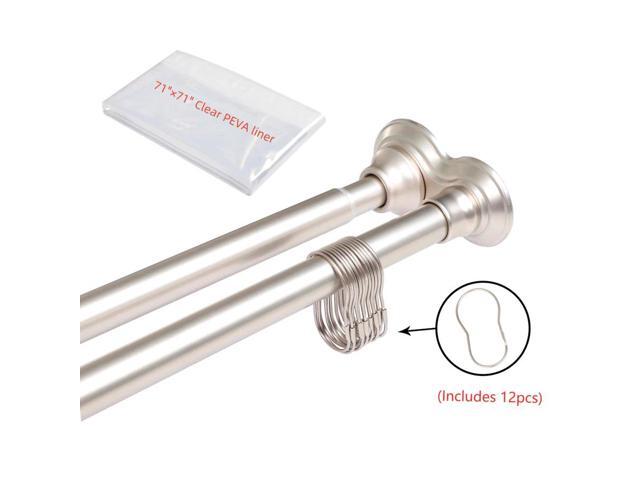 Utopia Alley 45-72 Inch Double Tension No-Drill Shower Rod Set - Rustproof Aluminum Straight Rod with 24 Metal Hooks & 71×71 Inch Clear PEVA Liner...