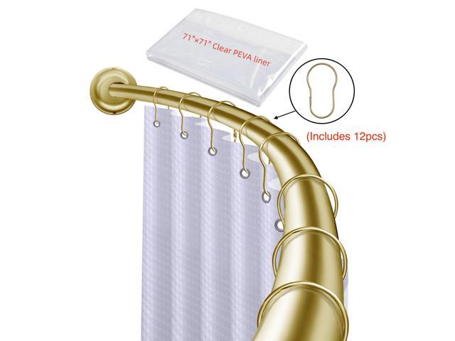 Utopia Alley Adjustable 4572 Inch Single Curved Shower Rod Set with 71×71 Inch Clear PEVA Liner & 12 Shower Hooks, Rustproof Aluminum Drill-Mounted...