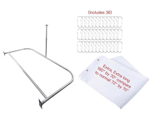Utopia Alley D-Shaped Shower Rod with Ceiling Support, 28-68' Non-Adjustable Rust-Free Large Space Shower Rod, Chrome + White Shower Curtain 180x70...