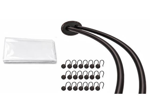 Shower Suite by Utopia Alley Rustproof Aluminum Double Curved Shower Curtain Rod Combo Set with Liner & 24 Hooks, Adjustable 4572 Inch Wall...