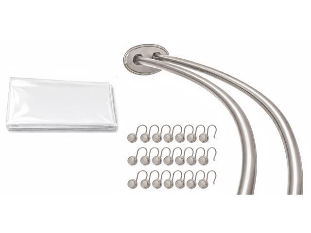 Shower Suite by Utopia Alley Rustproof Aluminum Double Curved Shower Curtain Rod Combo Set with Liner & 24 Hooks, Adjustable 4572 Inch Wall...