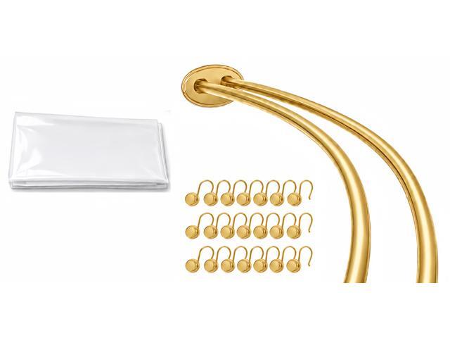 Shower Suite by Utopia Alley Rustproof Aluminum Double Curved Shower Curtain Rod Combo Set with Liner & 24 Hooks, Adjustable 4572 Inch Wall...