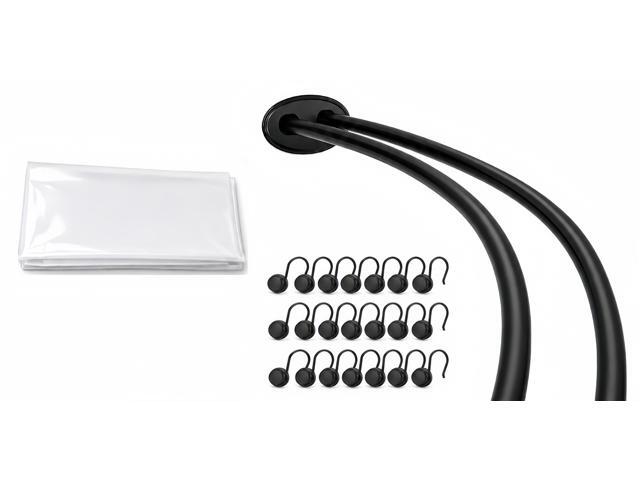 Shower Suite by Utopia Alley Rustproof Aluminum Double Curved Shower Curtain Rod Combo Set with Liner & 24 Hooks, Adjustable 4572 Inch Wall...