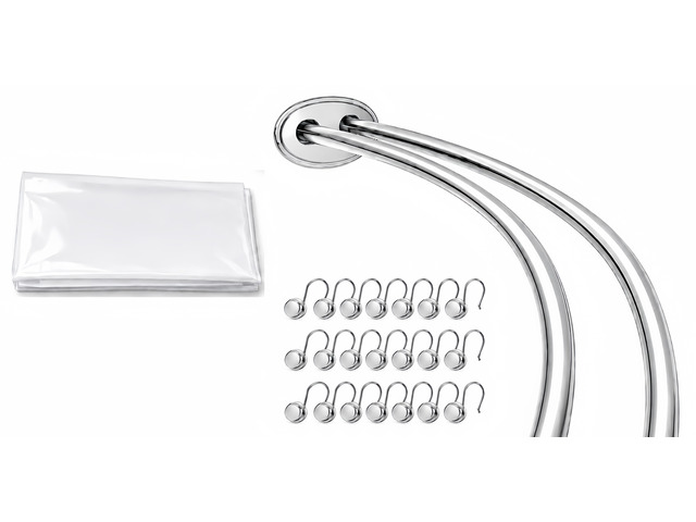 Shower Suite by Utopia Alley Rustproof Aluminum Double Curved Shower Curtain Rod Combo Set with Liner & 24 Hooks, Adjustable 4572 Inch Wall...