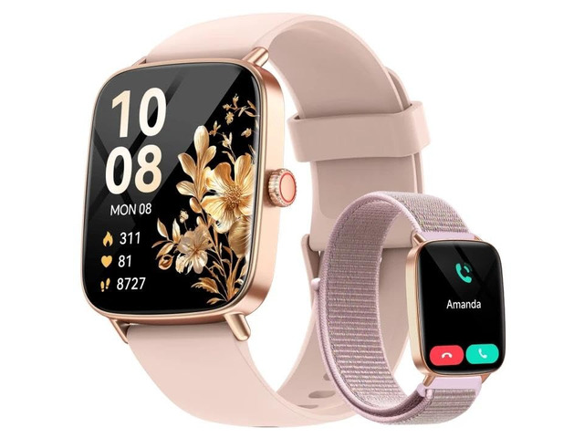 Smart Watch for Women, 1.85' HD Smartwatch (Answer/Make Calls), 2 Bands Compatible iPhone/Samsung/Android, 120+ Sport Modes Fitness Tracker with...