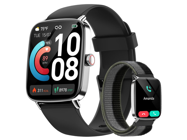 Smart Watch for Men Women, 1.85' HD Smartwatch (Answer/Make Calls), 2 Bands Compatible iPhone/Samsung/Android, 100+ Sport Modes Fitness Tracker...