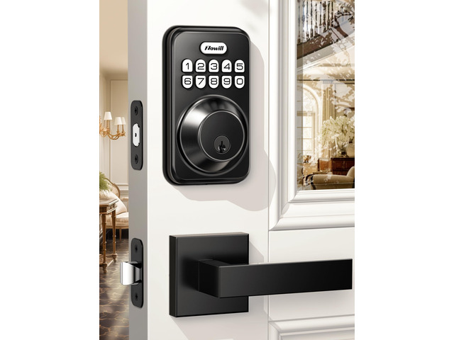 Keyless Entry Keypad Deadbolt Lock with Handles, Matte Black 20+ User Password, One-time Code, Auto Lock, Anti-Peeping Password, Low Battery Alert,...