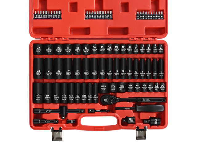 3/8' Drive Impact Socket Set, 90 Piece Metric Socket (6-22mm) and Standard SAE Size (5/16-15/16 inch) 6 Point, with 72-Teeth Ratchet Wrench,...