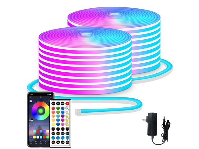 100ft LED neon Lights with Remote APP Control IP65 Waterproof Flexible Neon LED Strip Lights 24v RGB LED neon Rope Lights for Bedroom Room Outdoors...