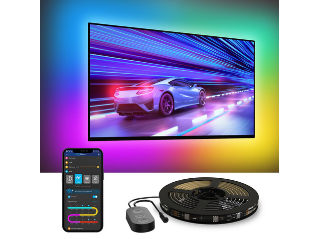 TV LED Backlight, RGBIC Smart LED Strip Lights for 70-80 inch TVs 99+ Scene Modes, Music Sync, Bluetooth and Wi-Fi APP Control, Works with Alexa &...