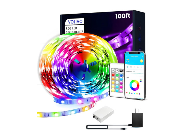 100FT LED Strip Lights for Bedroom RGB Color Changing 24-Key IR Remote Control, Smart App Control, Music Sync, Room Home Decor Lighting