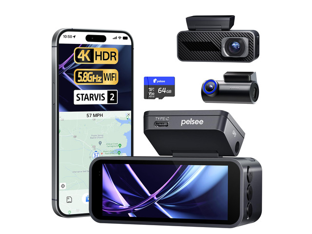 P1 Pro 4K Dash Cam Front and Rear, STARVIS 2 Sensor, 64GB Card, Dual Dash Camera for Cars with Full-Color Night Vision, HDR WDR, ADAS, GPS, WiFi &...