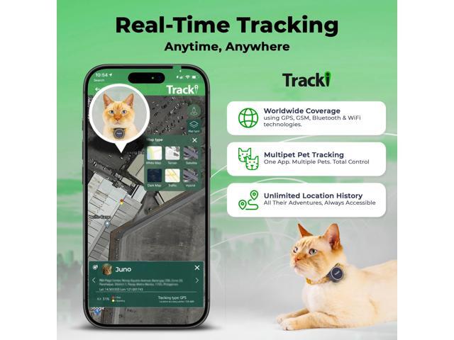 Cat GPS Tracker Real-Time Cat Tracker & GPS Tracker for Cats Smart Alerts, Geo-Fence, Waterproof, Collar-Compatible Long-Life Battery Works...
