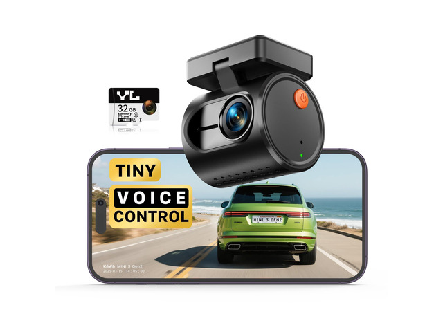 Tiny Dash Cam, Voice Control & WiFi 2K Mini Camera for Car 1296P QHD, G-Sensor, Free 32GB TF Card, APP Control, WDR/3D DNR, Super Night Vision,...