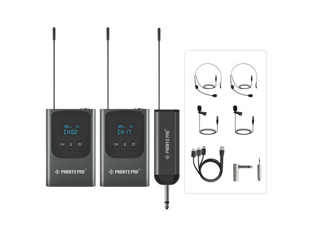 Dual Digital Headset/Lapel Wireless Microphone System PDP-2-2B 2 Bodypack Transmitters, Mini Receiver, 2 x 15 Frequencies, Hands-Free Vocals,...