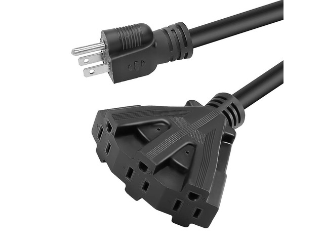 50FT 12/3 Outdoor Heavy Duty Extension Cord with 3 Outlet Waterproof Black 12 Gauge 3 Prong Extension Cord with Multiple Outlets 15A 125V 1875W...