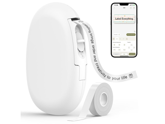 E10 Bluetooth Label Maker Machine with Tape, White Fits Continuous & Die-Cut Waterproof Label, Easy App Editing, Rechargeable, Inkless, for School,...
