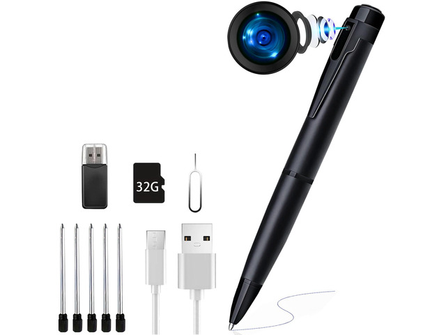 1080P Full HD Portable Pen Camera with One-Click Recording, Body Pen Cam, 32GB SD Card, 2-Hour Battery for Discreet Business Surveillance, Evidence...
