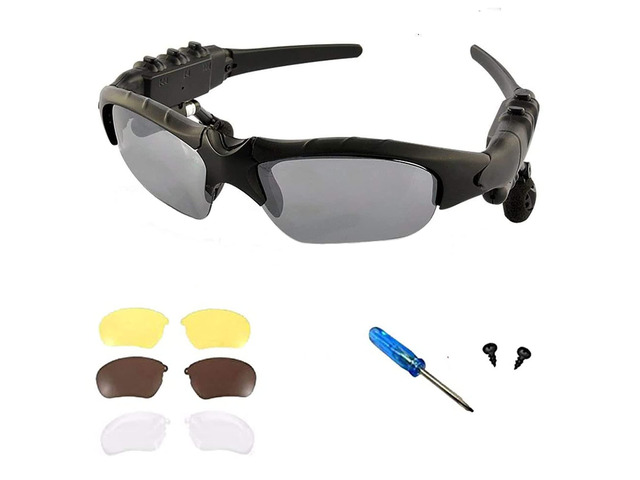 Wireless Bluetooth MP3 Sunglasses Polarized Lenses Music Sunglasses Stereo Headphone for iPhone Samsung Most Smartphone or PC (Black-Gray)