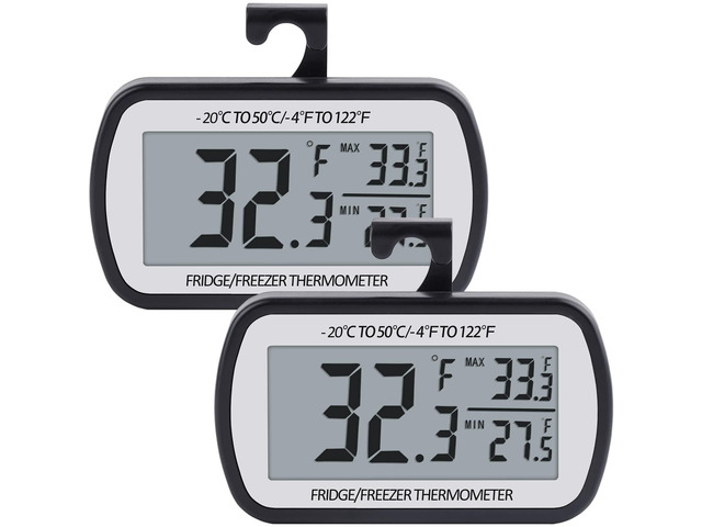 AEVETE Refrigerator Thermometer Digital Fridge Freezer Thermometer 2 Pack Freezer Thermometer with Magnetic Back Large LCD, No Fills Easy to Read...