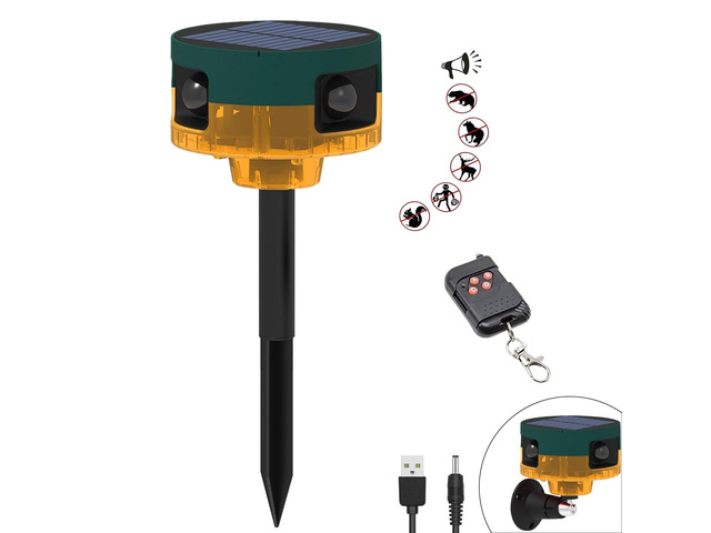 Solar Outdoor Motion Sensor Alarm: Dog Barking & Gunshot Sound, 129db Loud Siren,Support Recording, 13 Kinds of Sound Strobe Light