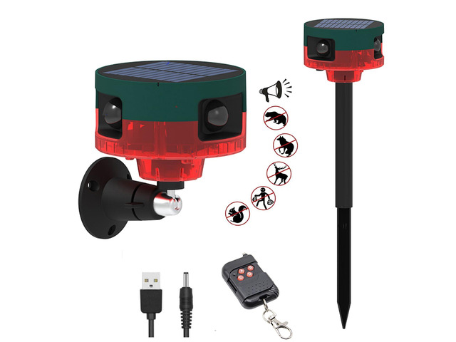 Solar Outdoor Motion Sensor Alarm,13 Sounds,Support Recording 130db Loud Noise Maker,Strobe Light with USB,Say Goodbye to The Intruders