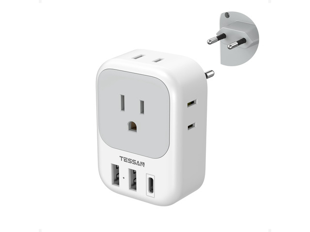 European Travel Plug Adapter USB C, International Plug Adaptor 4 AC Outlets 3 USB Ports (1 USB C), Type C Europe Power Adaptor, for US to EU France...