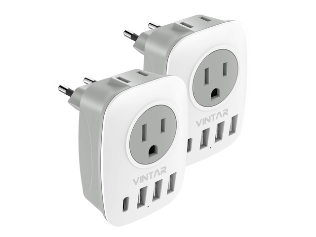 2 Pack European Travel Plug Adapter, Type C Adapter with USB C 2 Outlets, 4 USB Ports, International Power Plug Adapter, Travel Essentials for US...