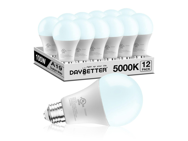LED Light Bulbs, A19 5000K Daylight Light Bulbs 100 Watt Equivalent, 1500LM Bright White Light Bulbs, E26 Standard Base, Non-Dimmable, 15 Watt...