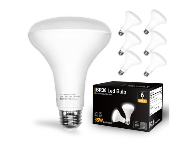 BR30 LED Light Bulbs Indoor Flood Light, 6Pack 5000K Daylight White LED Bulb 65W Equivalent, Dimmable, E26 Base, 800LM, Recessed Can Bulb for...
