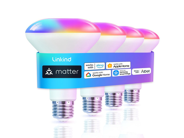 Matter BR30 Smart Light Bulbs, Alexa/Apple/Google Home, 4 Pack E26 Recessed Smart Flood Light Bulbs, Music Sync & Preset Scenes, 650LM 60W RGBTW...