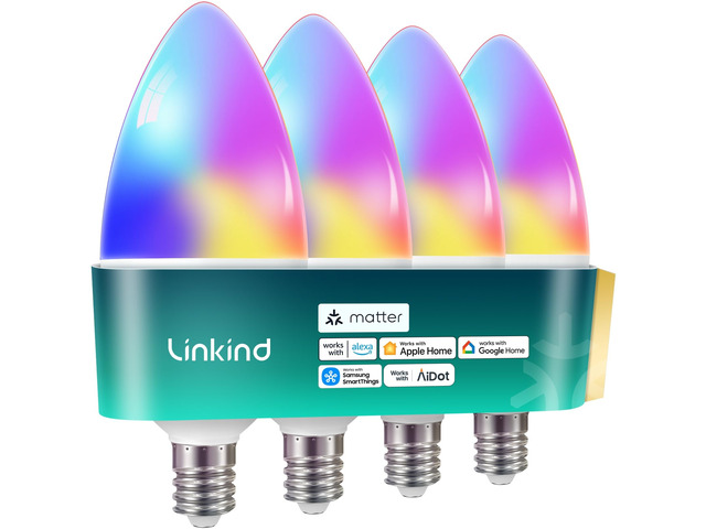 Matter E12 Led Bulb, Candelabra Color Smart Light Bulbs, 4 Pack Works with Alexa/Apple Home/Google Home, Chandelier Light Bulbs, Music Sync, 104...