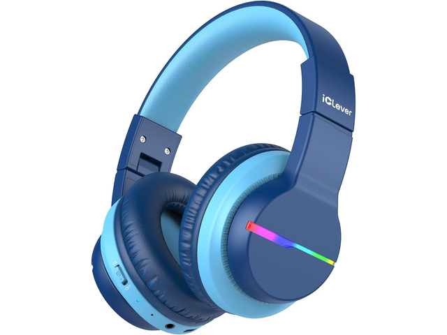 BTH12 Kids Bluetooth Headphones 85H Playtime with LED Lights Travel SafeSound Tech, Stereo Sound, USB C Charging AUX Cable Over Ear Built-in Mic,...