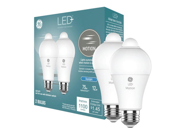 LED+ Motion Sensor Outdoor Security Light Bulbs, A21, 12W, 2 Pack Motion-activated, dusk to dawn detection, porch, gara, security use, daylight...