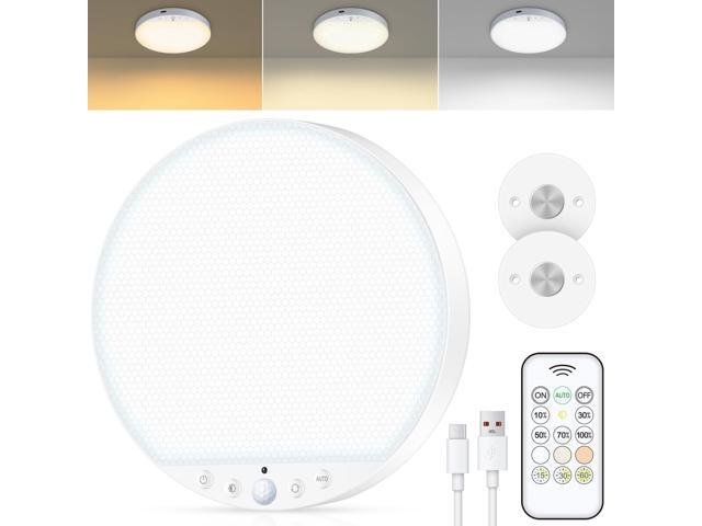 Rechargeable 6W Motion Sensor Ceiling Light Indoor, No Wiring & Magnetic Stick-On, Remote Control for Color & Brightness, Battery Operated Light...
