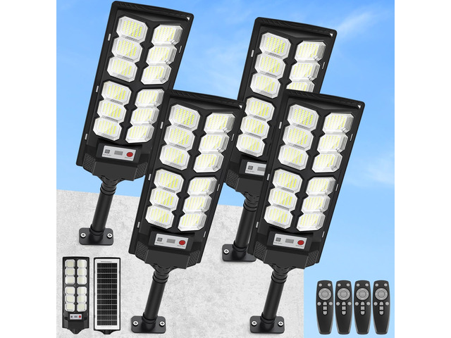 4-Pack Solar Street Lights Outdoor, 13000LM 6500K Waterproof LED Solar Flood Lights with Motion Sensor, Dusk to Dawn Solar-Powered Light for...