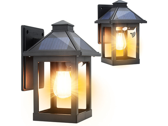 2 Pack Solar Wall Lanterns Outdoor with 3 Modes, Dusk to Dawn Motion Sensor LED Sconce Lights IP65 Waterproof, Exterior Front Porch Security Lamps...