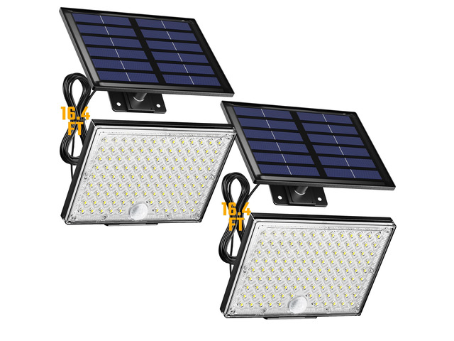Solar Outside Lights with 113 Bright LEDs 7000K with 16ft Cable 2 Pack, 3 Modes Motion Sensor Outdoor Flood Lights Dusk to Dawn, IP65 Waterproof,...