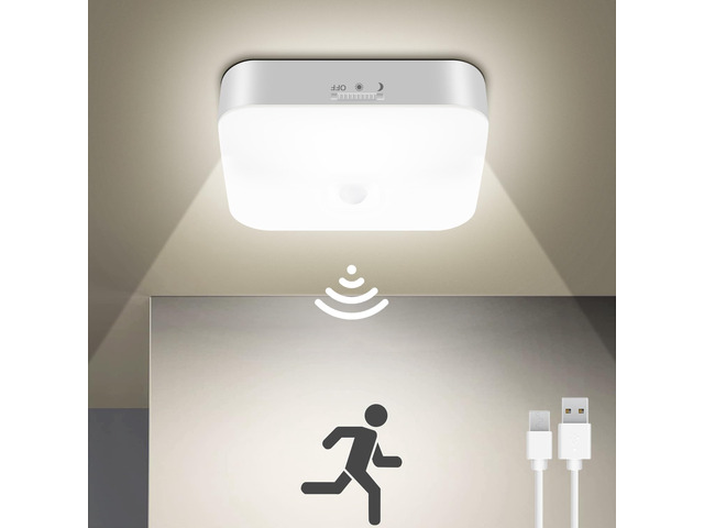 Rechargeable Motion Sensor Closet Light, 500LM Wireless Ceiling Light White 5000K Cool White, Battery Operated, Motion Sensored Activated, Indoor...
