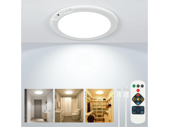 Wireless Closet Lights Motion Sensor Rechargeable Ceiling Light Indoor Battery Operated Led Night Lights for Bedroom with Remote, Living Room...