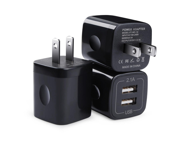 Black USB Wall Adapter, Charging Block, Dual Port 2.1A Fast Wall Charger Brick Base Cube USB Plug Outlet Phone Charger Box for iPhone 16e 16 Pro...