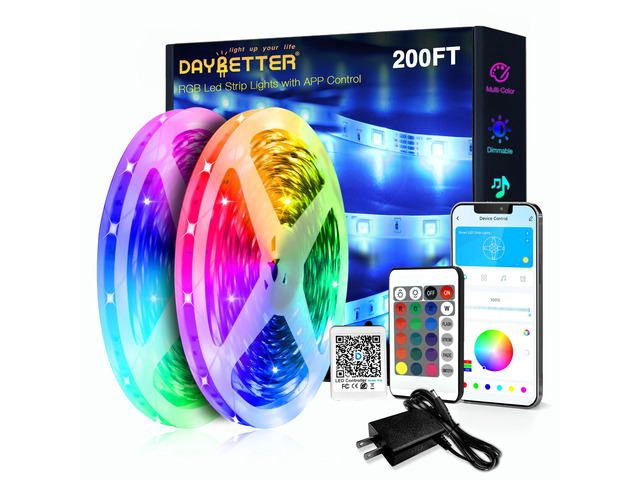 LED Strip Lights 200ft 2 * 100ft RGB Music Sync Smart App Control Indoor color changing decor bedroom kitchen party 24 key IR remote timer cuttable...