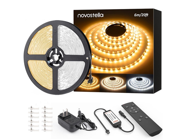 20ft Tunable White LED Strip Lights Dimmable 3000K-6500K 24V with Remote Daylight Warm White Tape Light Flexible Rope Ribbon for Kitchen Bedroom...