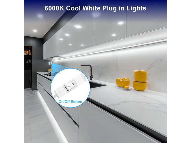 Under Cabinet Strip Lighting Plug in 84in, Ultra Bright Small LED Light Bar, 6000K Cool White, 110V-120V Wired Lights for Kitchen Cabinet, Counter,...
